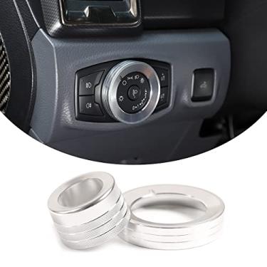 Imagem de Aunginsy Acabamento de anel de botão de controle de farol de alumínio para carro compatível com Ford Ranger 2015-2022 console central interruptor de farol/4WD botão botão cobre anel de proteção