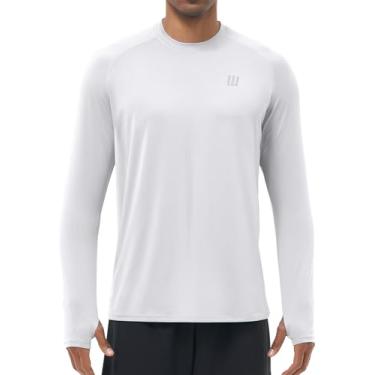 Imagem de UUMIAER Camisas de sol masculinas UPF50+ manga comprida com proteção UV camisa de pesca leve secagem rápida, Branco, G