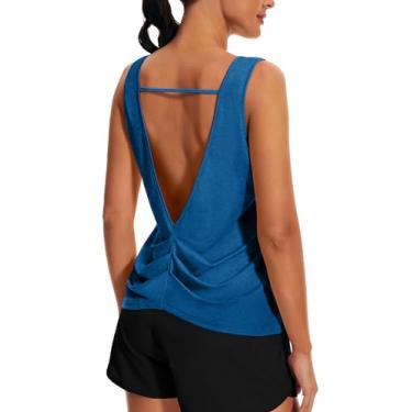 Imagem de addigi Camisetas femininas de treino para ioga, costas abertas, sem mangas, para corrida, atlética, academia, leve, secagem rápida, Azul-real, P