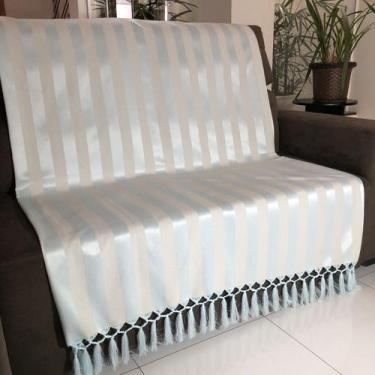 Imagem de Manta Para Sofá Em Tecido Jacquard Listrado Azul Claro Com Bege 190X14