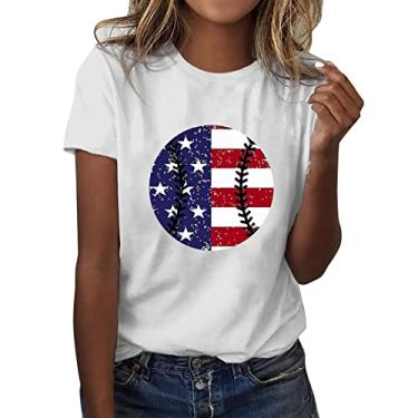 Imagem de 4th of July Heart Graphic Shirts Women American Flag Patriotic Camiseta Casual Stars Stripes Independence Day Tops, Azul, G