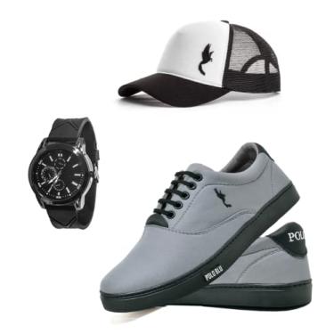 Imagem de Sapatenis Masculino Confortavel Casual Kit Com Boné e Relogio Analogico (45, Cinza)