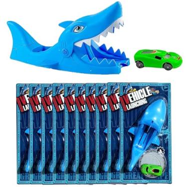 Imagem de Kit com 10 Tubarão Lança Carros Azul de Brinquedo Lembrancinha Festa Sacola Surpresa Infantil