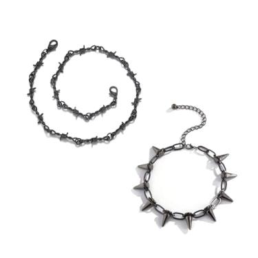 Imagem de PJWONG Colar punk preto de arame farpado para mulheres e homens, gargantilhas, gargantilhas, gargantilhas, gargantilhas, ajustável, emo eboy, presente, Zinco, Sem Pedra Preciosa