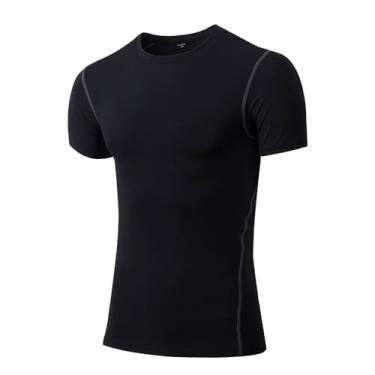 Imagem de EARGFM Camiseta masculina de compressão de manga curta seca e fresca para treino atlético, elastano, esportiva, corrida, camada básica, Preto, XGG