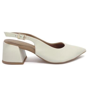 Imagem de Sapato Slingback Salto Bloco Couro Usaflex Bico Fino Ak0202