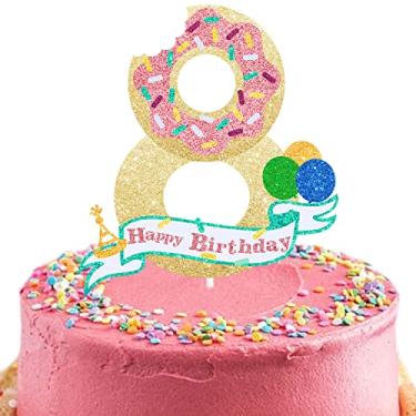 Imagem de Kid's Donut Themed 8th Birthday Cake Topper - Timeless Sweet birthday Party or Anniversary celebrate Donut Party Decorations supplies - SugarGera