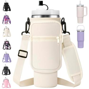 Imagem de AceTreker Bolsa de garrafa de água para Stanley Copo térmico térmico de 40/850 g Caneca de carro com alça bolsa de transporte com bolso para telefone e capa de canudo para acessórios Stanley Cup -