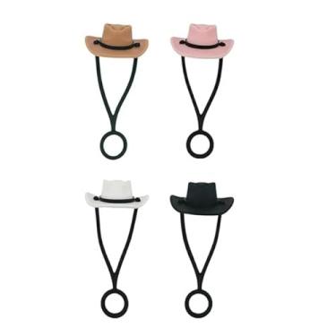 Imagem de 4 peças, capa de pontas de palha, topos de palha reutilizáveis, bonés de manga de palha de chapéu de cowboy, bonés de palha decorativos, para festa, reunião de amigos, capas de palha à prova de poeira