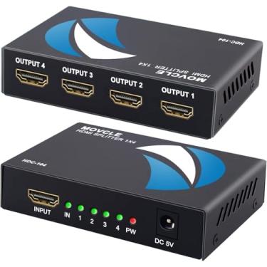 Imagem de Movcle HDMI Splitter 1 in 4 out Full Ultra HD 1080P 4K/2K 1X4 Port Box Hub with US Adapter v1.4 Powered Certified for 3D Support