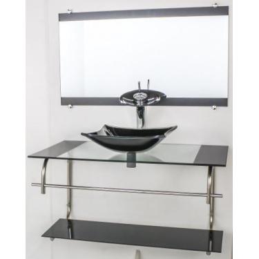 Imagem de Gabinete de vidro para banheiro inox 90cm cuba quadrada preto - Cubas 