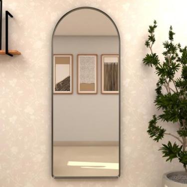 Imagem de Espelho Oval Grande com Base Reta Moldura Metal 150x40 Janela Quarto S