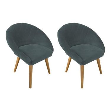 Imagem de Kit 2 Poltronas Pietra Pés Madeira Maciça Linho Chumbo - CASA TREE