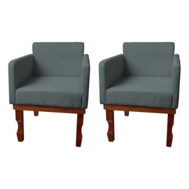 Imagem de Kit 2 Poltronas Nina Retrô Pés de Madeira Maciça Linho Chumbo - CASA T