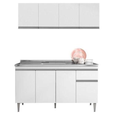 Imagem de Balcão de Pia Tatiane 145 cm e Armário Aéreo Andréia 4 Portas 150 cm B