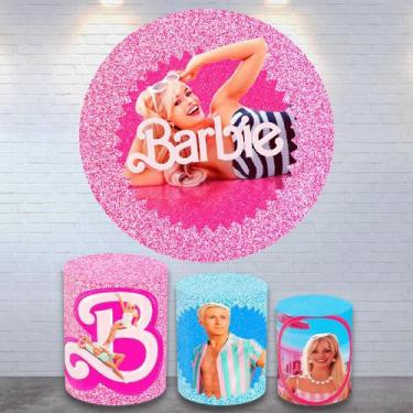 Imagem de Kit Painel de Festa Redondo Trio Cilindro - BARBIE O FILME - DeCarllos