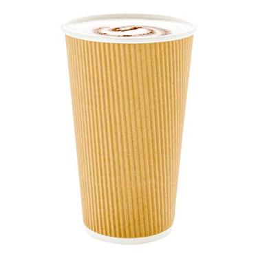 Imagem de Restaurantware Copos de café de papel de 590 ml, 10 copos de papel descartáveis de parede ondulada - à prova de vazamento, recicláveis, copos quentes de papel kraft, isolados, tampas combinando,