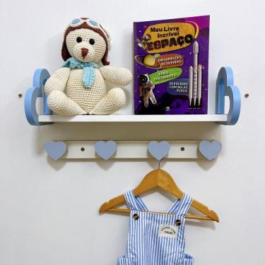 Imagem de Prateleira coração colorida e cabideiro quarto infantil 45cm - Souveni
