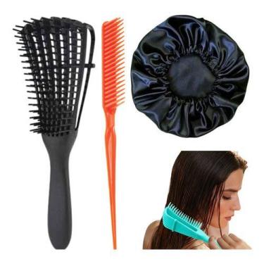 Imagem de Kit Escova Pente Polvo Cacho+ Pente 3 Fileiras + Touca Cetin - RJI, Pr