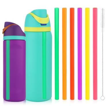 Imagem de 6 canudos de substituição para Owala FreeSip 680 g 947 ml, canudos de plástico reutilizáveis com escova de limpeza para garrafa de silicone de aço inoxidável isolada, peças de acessórios de borracha