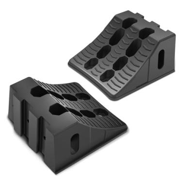 Imagem de DNA MOTORING 2 peças de calços de roda, design de interloque, rolhas de roda leves e resistentes para carros, trailers, caminhões, quadriciclos, mantém o reboque no lugar, antiderrapante, preto,