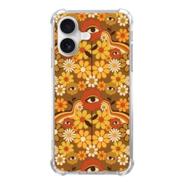 Imagem de Qimulgociz Capa de telefone retrô dos anos 60 anos 70 psicodélico com olho de flor compatível com iPhone 16, hippie vintage floral para adolescentes mulheres homens para iPhone 16, capa de TPU moderna