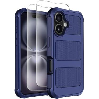 Imagem de Temcase Capa para iPhone 16 Plus [com protetor de tela X2], capa protetora de camada dupla resistente, resistente, antiderrapante, à prova de choque, para Apple iPhone 16 Plus de 6,7 polegadas (azul)