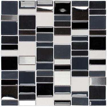 Imagem de PASTILHA DE VIDRO COM PEDRA COM INOX SP101 - PETRUS PRETO 30,3x30cm - 