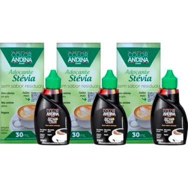 Imagem de 3 Adoçante Stévia Liquido Color Andina Frasco 30ml