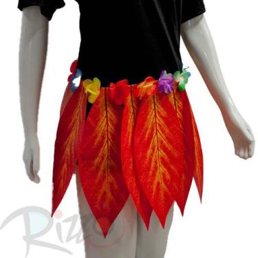 Imagem de Saia Havaiana com Folhas - 40cm - Vermelho - Mod:229 - 01 unidade - Ri