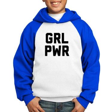 Imagem de Moletom Infantil Grl Pwr - Girl Power - Foca na Moda, Branco, Azul, 6