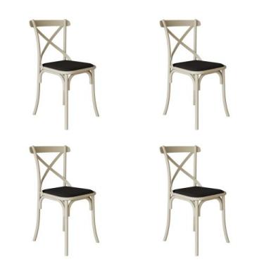 Imagem de Kit 4 Cadeiras Katrina Assento Corano Preto Aço Off White - NEW GREEN,