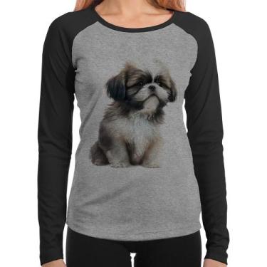 Imagem de Baby Look Raglan Cachorro Shih Tzu Filhote Manga Longa - Foca na Moda,