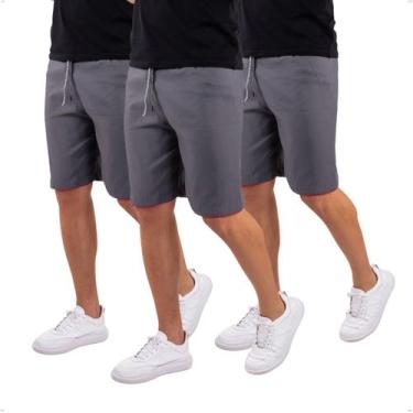 Imagem de Kit 3 Bermudas Masculina Tactel Liso Academia Treino com Bolso Traseir