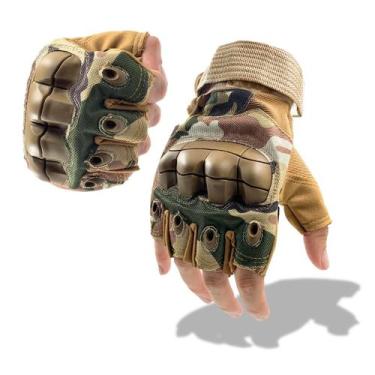 Imagem de Luva Meio Dedo Motoqueiro Tática Militar Ciclismo - Rpires, Bege milit