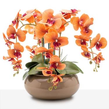 Imagem de Arranjo Grande Orquídea Silicone 4 Hastes Vaso Vidro Mesa 8 Lugares - 