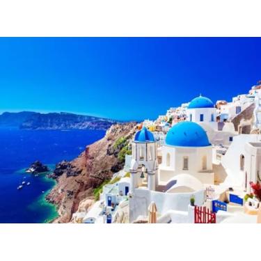 Imagem de CORFOTO Tecido 2,1 x 1,5 m Grécia Foto Pano de Fundo de Ilha Santorini Oia Village Fundo de Fotografia Grécia para Grécia Faixa de Festa Temática Mamma Mia Decoração de Aniversário Cabine de Fotos