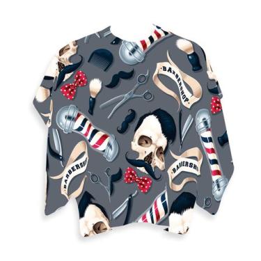 Imagem de Capa Barbeiro Estampa Barbearia e Caveira Cetim 156x146cm - PRESENTE-B