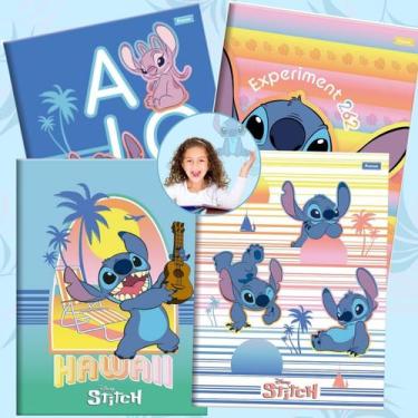 Imagem de Kit Caderno Brochura Capa Dura Grande Stitch Disney 4un 80 folhas com 