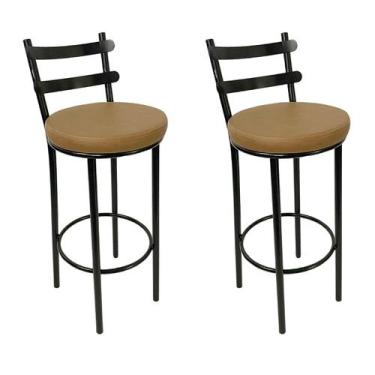 Imagem de Kit 2 Banquetas Rafaela - Redonda Alta para Bar e Cozinha Preta com As