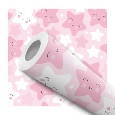 Imagem de Papel de Parede Adesivo Estrelas Rosa Branco Infantil Menina Bebê Mode