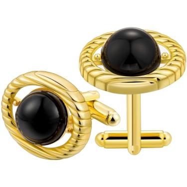 Imagem de Abotoaduras douradas masculinas, abotoaduras de cristal para homens abotoaduras de latão ouro casamento negócios presente de aniversário para noivo pai marido namorado, Metal, Sem Pedra Preciosa