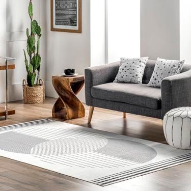 Imagem de nuLOOM Leah Tapete geométrico lavável à máquina com fase da lua, 20 x 25 cm, cinza