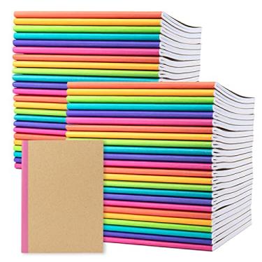 Imagem de PAPERAGE Pacote com 48 cadernos de composição, 120 páginas, capa kraft com lombadas arco-íris, papel pautado universitário, tamanho pequeno (20 x 14,6 cm) – para casa, escritório ou material escolar