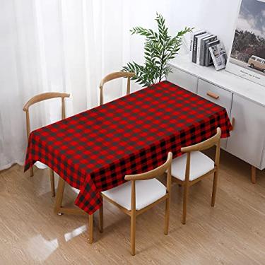 Imagem de ZiDeTang Toalha de mesa de Natal Fabic não feita de papel, impermeável, de poliéster, toalha de mesa decorativa (139,7 cm x 208,3 cm, xadrez vermelho)