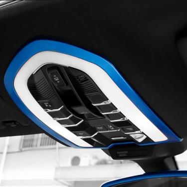Imagem de MaKeHoblion Capa de faixa de iluminação de leitura frontal de carro capa de painel de lâmpada de leitura para Porsche Macan 2014-2024 acessórios interiores acabamento de decoração (azul)