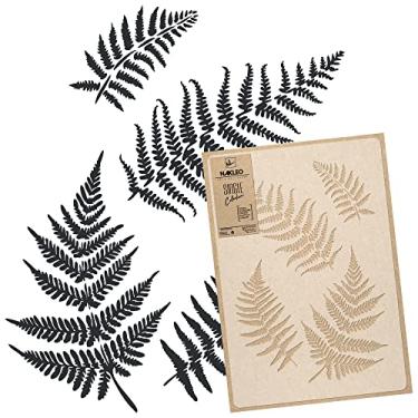 Imagem de NAKLEO Estêncil de parede de plástico reutilizável - 43 x 64 cm / 17" x 25" - galho de fronda de folha de samambaia 2 - pintura de padrão de papel de parede grande DIY modelo de artesanato - tecido