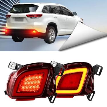 Imagem de BINQIGOO Luzes refletoras de para-choque traseiro de lente vermelha 2 peças compatíveis com Toyota Highlander 2015-2018 LED farol de neblina traseira DRL seta luz de freio