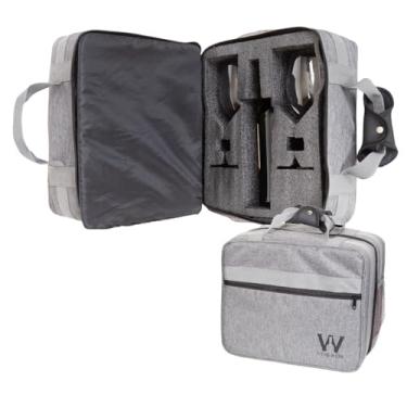 Imagem de Mala para Vinho de Mão Pequena Para Transporte de Garrafas Vinho e Taças Com Espuma Protetora Anti Shock Wine & Companhia (1 Garrafa e 5 Taças, Cinza)