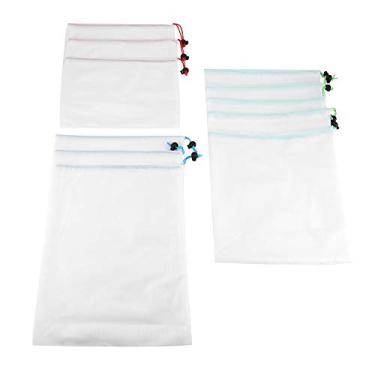 Imagem de 11 Unidades de Sacos de Malha Com Cordão Reutilizáveis, Sacos de Frutas e Vegetais, Armazenamento de Brinquedos, Bolsa de Compras Com Design Lavável para Mercearia, Acampamento,